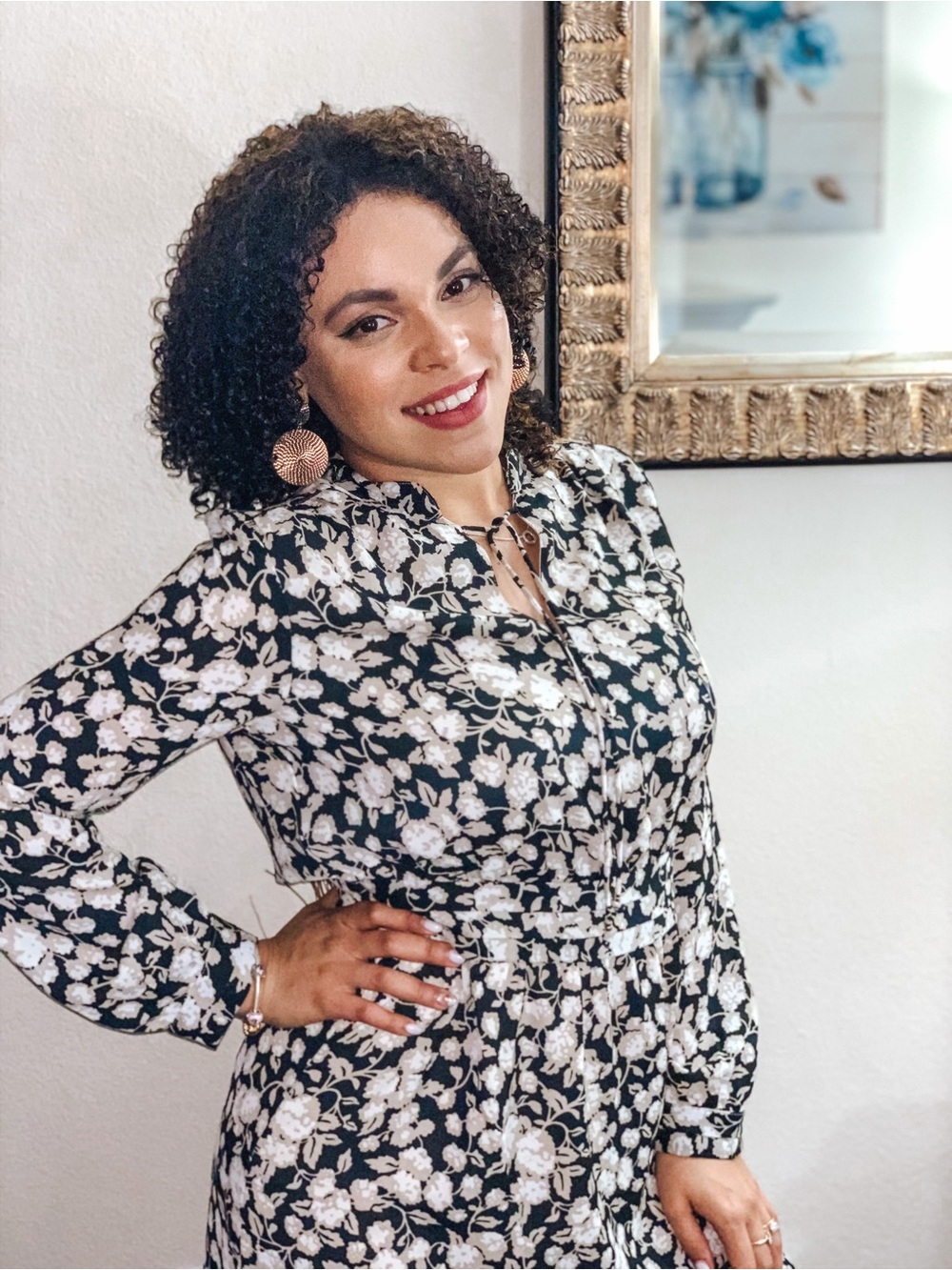 H&M Black and White Floral Midi Dress